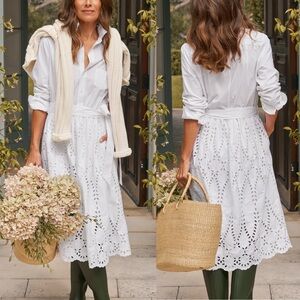 Frank & Eileen Grace White Eyelet Cotton Belted Midi Dress Size XL